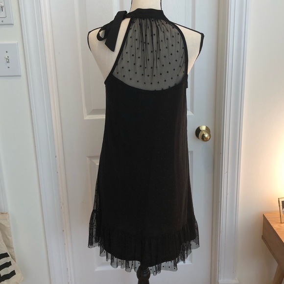 BLACK MESH POLKA DOT TIE NECK SHIFT DRESS - Picture 3 of 5